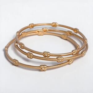 Brighton Gold Floral Slim Bangle Bracelet Set Stacking 3 Piece Excellent
